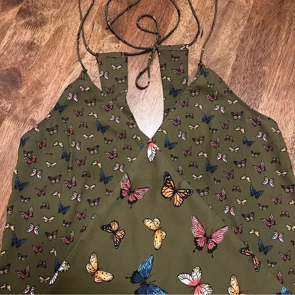 Abercrombie & Fitch Olive Butterfly Mini Dress Size Small - Picture 2 of 12